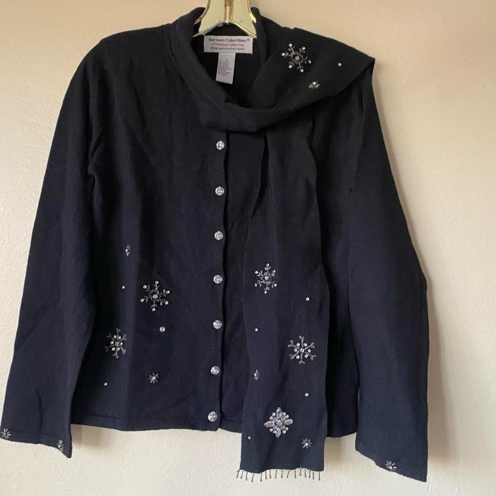 beaded embroidered cardigan cozy winter sweater with snowflakes beaded small